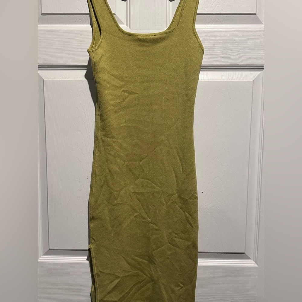 Clara Square Neck Fitted Dress / Mustard Color
